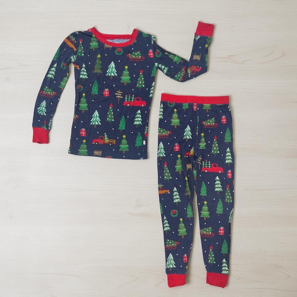 Little Sleepies Navy Christmas Tree Farm & Trucks Bamboo Pajama Set Size 5/6